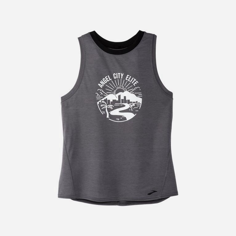 Brooks Houston22 Distance Graphic Australia - Women's Running Tank Top - Shadow Grey/Angel City Elit